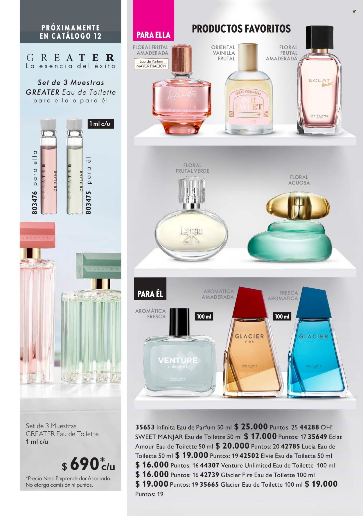 Catálogo Oriflame - Ventas - perfume, eau de toilette, Eclat, Elvie. Página 20.
