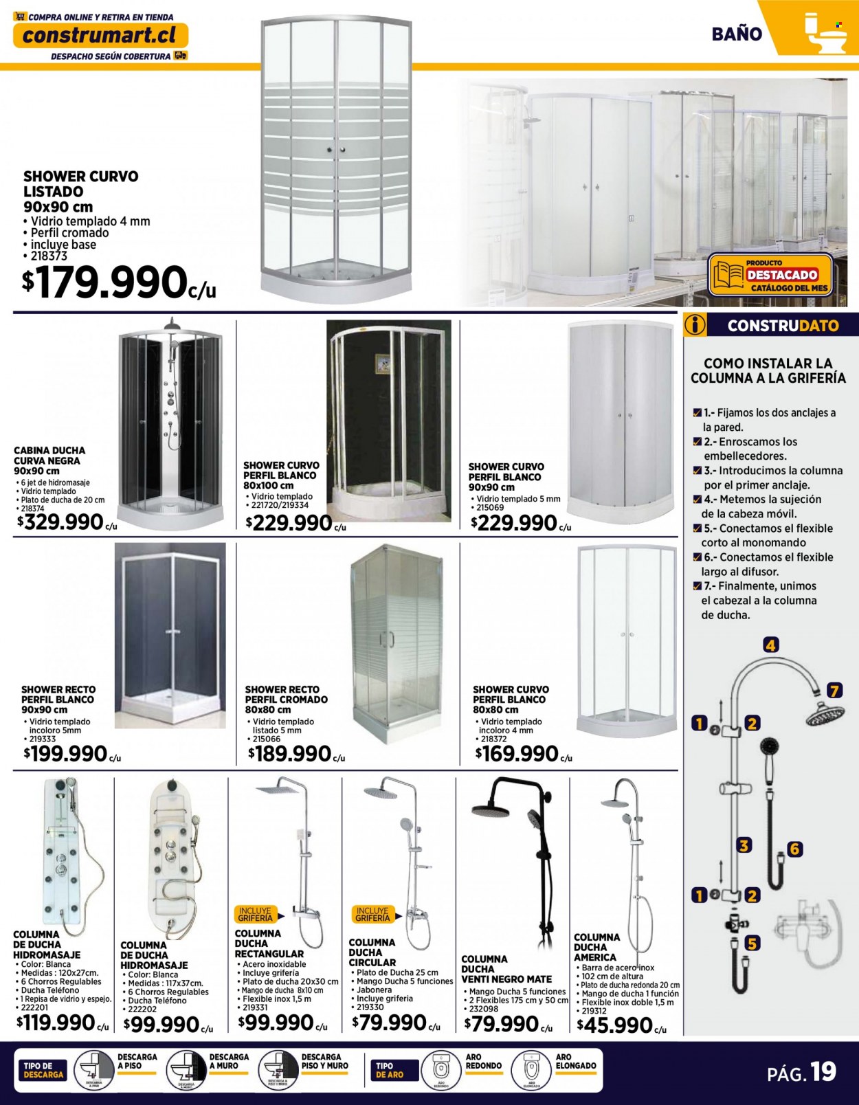 Catálogo Construmart - 04.09.2023 - 24.09.2023 - Ventas - conjunto de ducha, plato de ducha. Página 19.