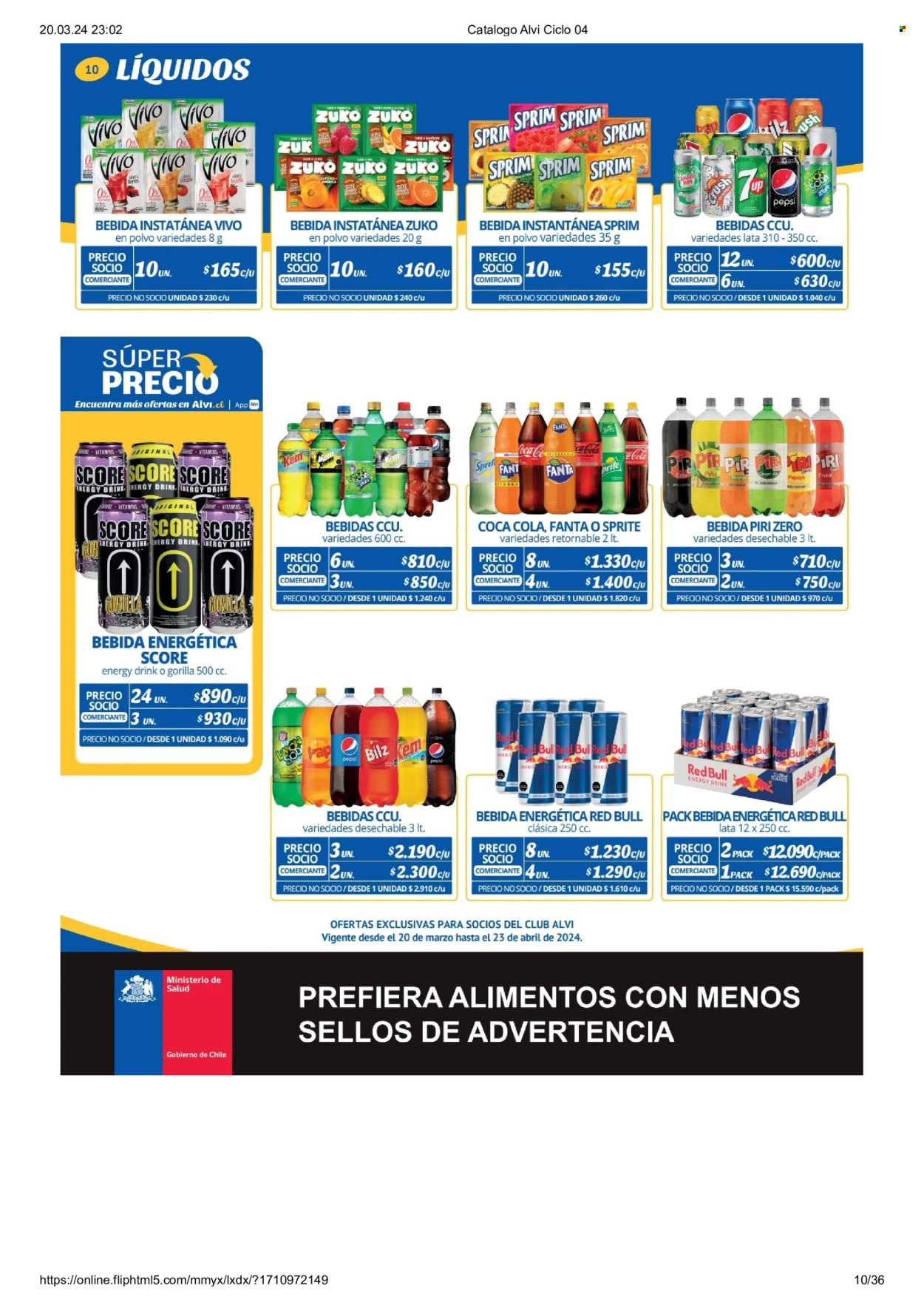 thumbnail - Catálogo Alvi - 01.04.2024 - 30.04.2024 - Ventas - bebida, refresco, Coca-cola, bebida energética, Fanta, Red Bull, Sprite, Pepsi, 7UP. Página 10.