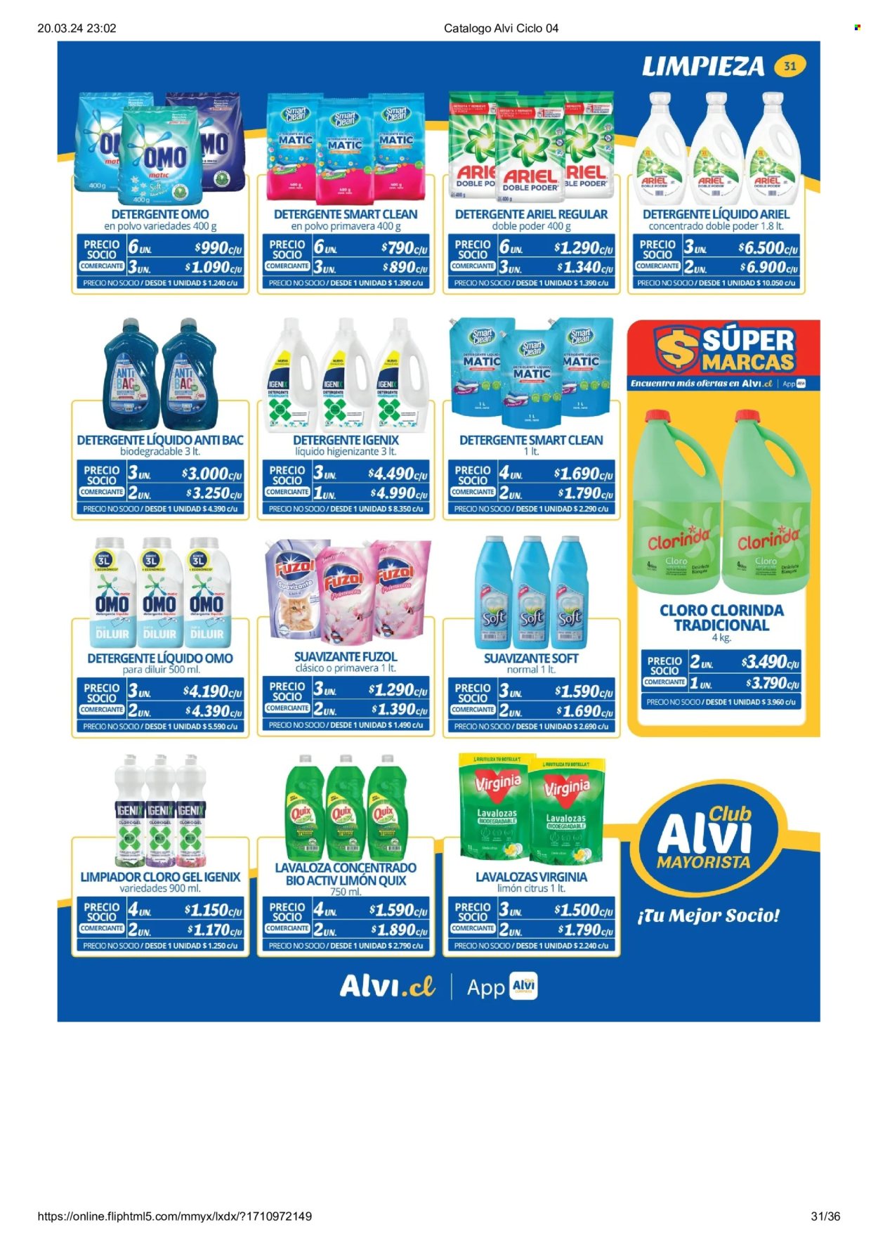 thumbnail - Catálogo Alvi - 01.04.2024 - 30.04.2024 - Ventas - detergente, limpiador, detergente en gel, suavizante, Ariel, detergente en polvo. Página 31.