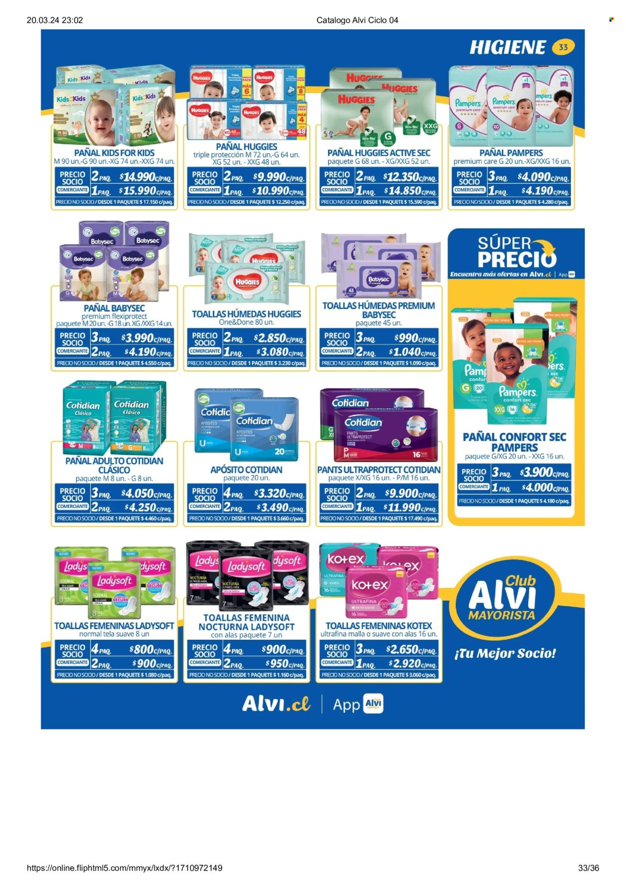 thumbnail - Catálogo Alvi - 01.04.2024 - 30.04.2024 - Ventas - toallas húmedas, Kotex, toallas femeninas, pañales para adulto, apósitos. Página 33.