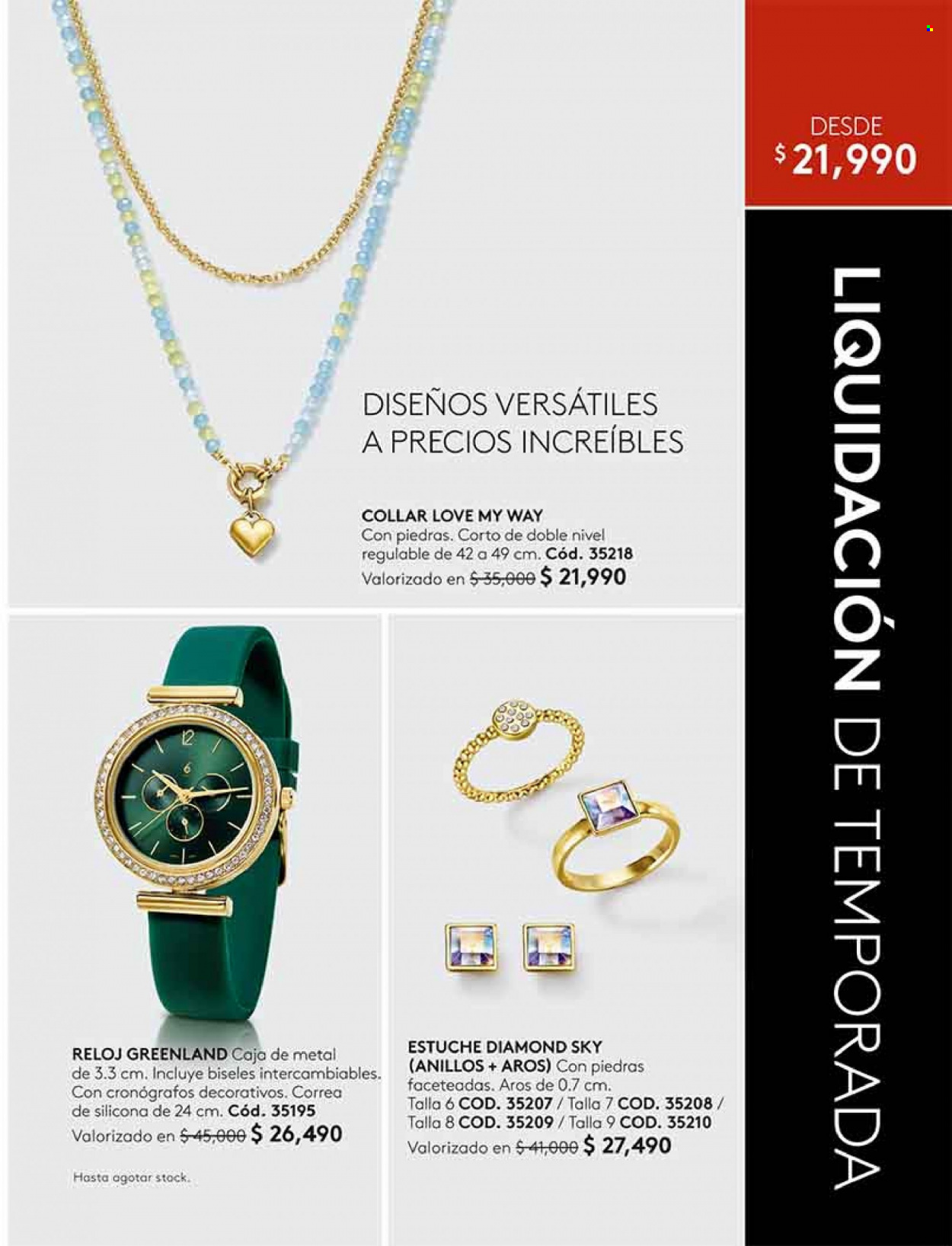 Catálogo Ésika - Ventas - anillo, collar, reloj. Página 113.